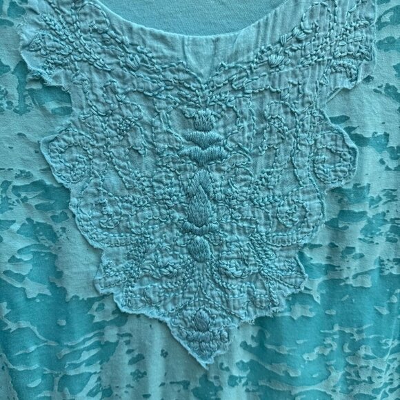 Coldwater Creek Womens Aqua Textured Burnout Sheer Overlay Short Sleeve Blouse L - Picture 4 of 11